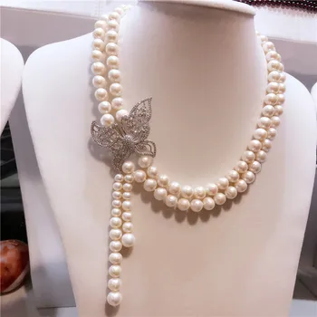Rankomis rišti 8-9mm baltos spalvos natūralių gėlavandenių perlų lankas micro apdaila cirkonis užsegimas kutas bižuterijos karoliai