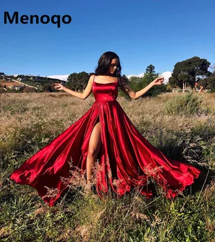 Raudona Satino Vakarą Prom Chalatai Su Šoniniais Ritininės Spagečiai Dirželiai 2020 Prom Dresses Backless Ilgai Vestido De Festa Longo Baigimo