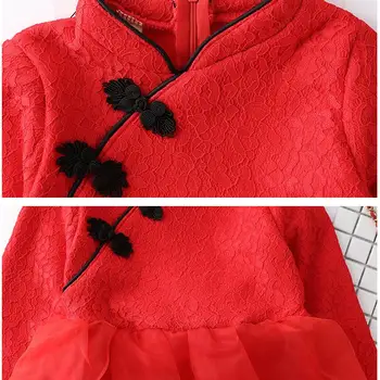 Raudonas Storas Šiltas Žiemą Baby Girl Nėrinių Suknelė Bamblys Drabužius 2017 M. Vaikų Mergaičių Suknelės Princesė Šalis Gimtadienio ilgomis Rankovėmis JW2643