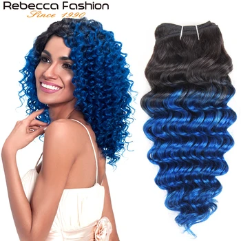 Rebecca Remy Žmogaus Plaukų Pynimas Ryšulių Brazilijos Giliai Banga Plaukai Ombre Mėlyna Anksto Spalvos Dėl Salonas Plaukų priauginimas T1b/mėlyna
