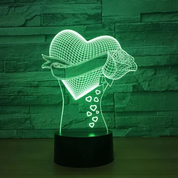 Romantiškos Meilės Rožių Gėlių 3D Led Nakties Šviesa 7 Spalvų Kaita, Stalo Lempa Namų Dekoro Naktiniai LED Lempos