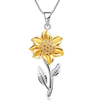 Rose Aukso / Sidabro Spalva Chokers Gėlių Karoliai Paprastų Moterų, Mergaičių, Sun Flower Valentino Dienos Dovana Moterims, sidabras 925