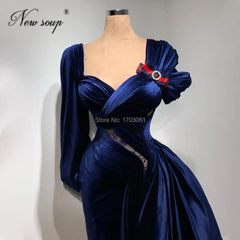 Royal Mėlyna Satino Oficialų Garsenybių Suknelės Dubajus Raudonas Kilimas Chalatai Prom Dresses 2021 Chalatas De Soiree Vieno Vakaro Suknelės Ilgomis Rankovėmis 23735