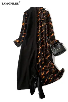 Rudens Dress 2020 Naujų korėjos Stiliaus Office Lady-line Print Visą Rankovėmis Plius Dydis Imperija O-kaklo Suknelės Moterims Šalis 4XL 1318