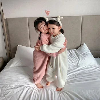 Rudenį Korėjos Bamblys Megztinis Mergaitei, Kūdikių Šiltas Romper Anti Kick Miegmaišis Vienas Gabalas Namų Drabužiai Vaikams Berniukas Žiemos 1-6 Metų