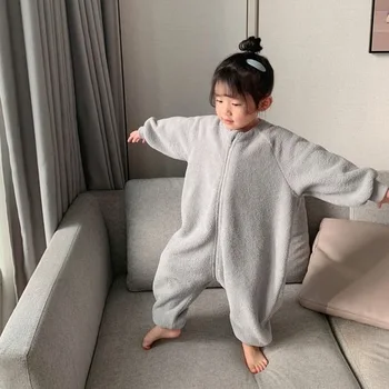 Rudenį Korėjos Bamblys Megztinis Mergaitei, Kūdikių Šiltas Romper Anti Kick Miegmaišis Vienas Gabalas Namų Drabužiai Vaikams Berniukas Žiemos 1-6 Metų