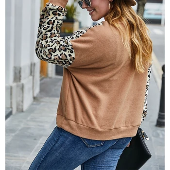 Rudenį plius dydis leopard print T-shirt 5XL-9XL plius dydis moterų apvalios kaklo nukentėjo spalva leopardas spausdinti atsitiktinis ilgomis rankovėmis T-shirt