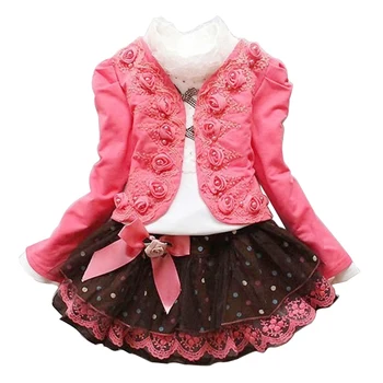 Rudenį, Žiemą kūdikių mergaičių Gėlių Nėrinių Princesė Suknelės mergaitėms, Drabužiai vaikams, suknelės mergaičių paltai & T-shirt & suknelė mergaitėms, Drabužiai 4004