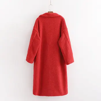 Rudenį, Žiemą Moterys Raudonas Teddy Kailio Stilingas Moterų Storas Šiltas Kašmyras Atsitiktinis Striukė Mergaitėms Streetwear 12736