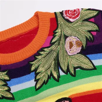 Rudenį, Žiemą Šiltų Megztinių Mezgimo Megztinis Moterų Mados siuvinėjimo O-Kaklo, ilgomis rankovėmis Atsitiktinis Viršūnes Moterų Streetwear Megztiniai