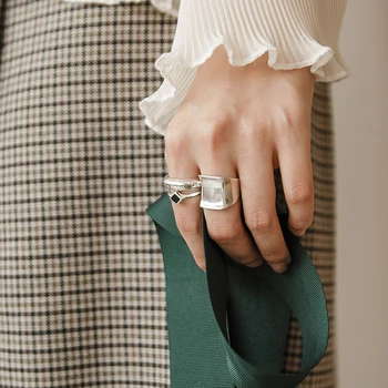S925 sterlingas sidabro žiedai moterims, madingų paprastas blizgus laukinių atidarymo žiedas ponios asmenybės minimalistinio korėjos papuošalai