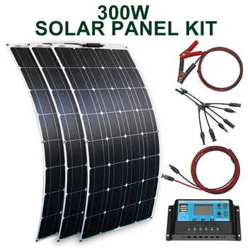 Saulės skydelis rinkinys 300w 100w 200w lanksčias saulės paneles 12v 24v aukšto efektyvumo akumuliatorių kroviklio modulis