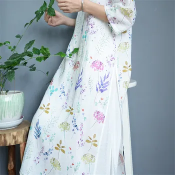 SCUWLINEN 2020 m. Pavasario Vasaros Suknelė Vintage Kinų stiliaus Print O-kaklo Trys Ketvirtį Rankovės Jungiamąją Plonas Ramės (kiniškosios dilgėlės Ilgos Suknelės S876