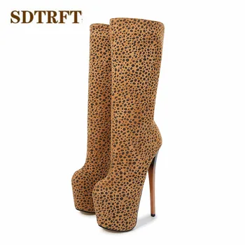 SDTRFT ašigalio šokių 20cm plonas Stiletto kulniukai Leopard 