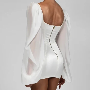 Seamyla 2020 Metų Vasaros Mados Balta Ilgomis Rankovėmis Mini Suknelė Su Sexy Nėrinių Stebėjimo Moterų Klubas Įžymybė Kilimo Ir Tūpimo Tako Šalis Suknelės Vestidos
