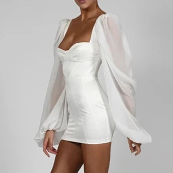 Seamyla 2020 Metų Vasaros Mados Balta Ilgomis Rankovėmis Mini Suknelė Su Sexy Nėrinių Stebėjimo Moterų Klubas Įžymybė Kilimo Ir Tūpimo Tako Šalis Suknelės Vestidos