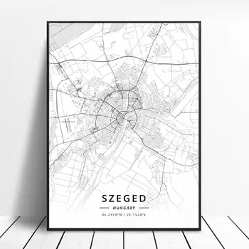 Segedo Budapeštas Debrecen Vengrija Drobė Meno Žemėlapį Plakatas