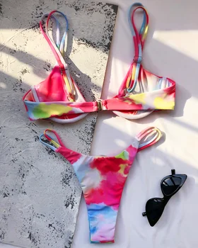 Seksualus Kaklaraištis Dažų Thong Bikini 2020 Moterų maudymosi Kostiumėliai, Moterų maudymosi kostiumėlį Dviejų vienetų Bikini nustatyti V-Baras Laidinio Push Up Bather Maudymosi Kostiumą Plaukti 3180