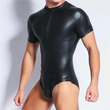 Seksualus Vyrai Undershirts Dirbtiniais Odos Leotard Bodysuit Jumpsuit vientisas Imtynių Singlet Šalies Šokių Clubwear apatinės Kelnės Apatiniai