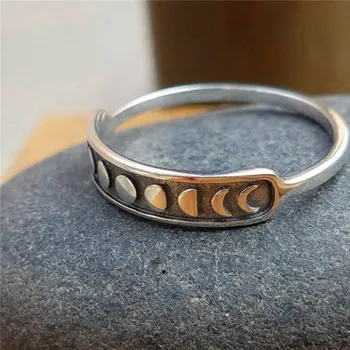 Senovinių Moterų Pusė Mėnulio Pilnaties Fazės Žiedo Nekilnojamojo 925 Sterlingas Sidabro Vestuvinis Žiedas Ir Vestuvių Vestuvių Žiedai Moterims
