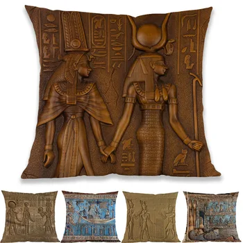 Senovės Egipto Piešiniai Portretas Hieroglifais Faraonas Buvo-skeptrą Modelis Pagalvės užvalkalą Namų Galerija Sofa Dekoratyvinė Pagalvėlė Padengti