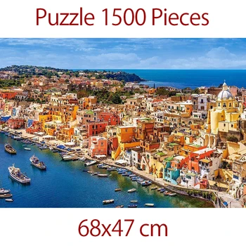 Sicilijos Jūros 68x47 cm Pjūklelis dėlionės (Galvosūkiai) 1500 Vienetų Suaugusiems Įdomi Miesto Kraštovaizdžio Įspūdį Žaislai 