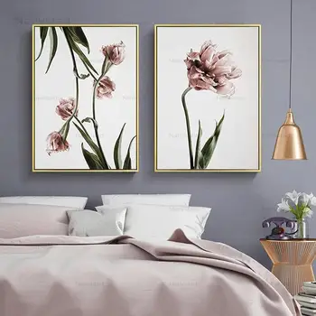Sienos Menas Nuotraukos Pink Tulip Gėlių Gėlių Plakatai Skandinavijoje Nuotraukas Kambarį Namų dekoro Šiuolaikinės Drobė, Tapyba