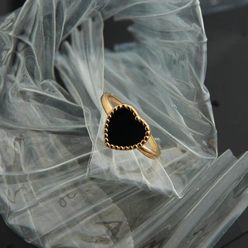 Silvology 925 Sterlingas Sidabro Juoda Širdies Žiedai Pusėje Granulių Elegantiškas Korėja Stiliaus Prabangūs Minimalistinio Žiedai Moterų Festivalis Papuošalai 2261