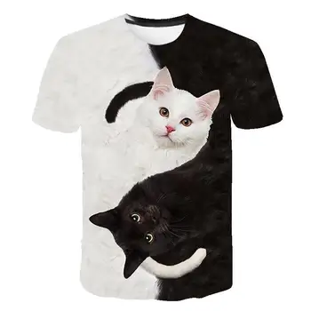Siyah ve beyaz kedi T-shirt sevimli kedi greta 3DT t-Shirt elenceli kedi gmlek T-shirt yaz Atsitiktinis kadn st T-shirt