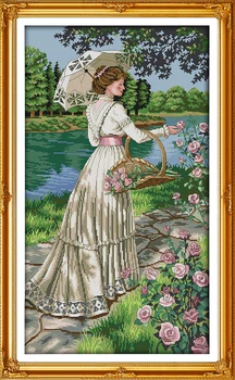Skinti gėlių kryželiu rinkinys grožio moteris 18ct 14ct 11ct skaičius print dekoruotos drobės, siuvinėjimo, susiuvimo 