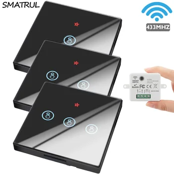 SMATRUL Mini 433MHZ Modulis Smart Wireless Touch Jungiklis, Šviesos, Elektros Namų Nuotolinio Stiklo Ekranas Wall Panel On Off 220V Led Lempos