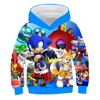Sonic 3D Naujų Mados puloveris Hoodies Atsitiktinis ilgomis Rankovėmis Palaidinukė berniukų, mergaičių Drabužiai Tėvų-vaikų plonas stiliaus animacinių filmų TOPAI kailis