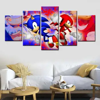 Sonic the hedgehog žaidimas plakatas 5 Plokštės Modulinės Užsakymą Nuotrauką Drobė Paveikslų sienos nuotraukas kambarį namų Dekoro