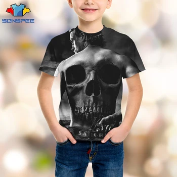 SONSPEE 3D TV Serijos Sons Of Anarchy T-shirt Motociklo Vaikų Marškinėliai, Smurto, Mirties Dalgis T-shirt Vaikams Laisvalaikio Kaukolė T-shirt