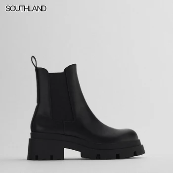 SOUTHLAND Moterų batai 2020 m. rudens žiemos naujų Chelsea bateliai Plokšti batai Britų stiliaus Platformos moterų batai 2210