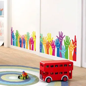 Spalvinga Veiduką Handprint Modelis Sienų Lipdukai Vaikų Kambario Baseboard Dekoracijos 