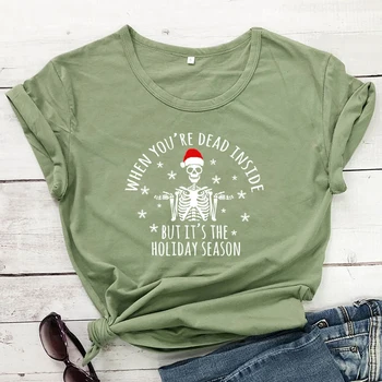 Spalvos, Kai esate Miręs Viduje, Bet Tai Atostogų Sezoną T-shirt Juokinga Santa Kaukolės Skeletas Kalėdinių Dovanų Top Tee