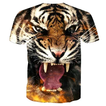 Stilingas Riaumojimas Tigras 3d vyriški trumpomis Rankovėmis T-Shirt Streetwear EUR Dydis