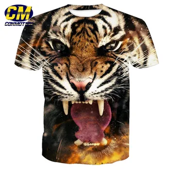 Stilingas Riaumojimas Tigras 3d vyriški trumpomis Rankovėmis T-Shirt Streetwear EUR Dydis
