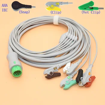 Suderinama su 12PIN Mindray Paciento EKG monitorius 5 jungiamuoju kabeliu ir elektrodu jungtis Snap/Įrašą,AHA ARBA IEC