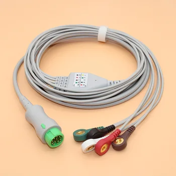 Suderinama su 12PIN Mindray Paciento EKG monitorius 5 jungiamuoju kabeliu ir elektrodu jungtis Snap/Įrašą,AHA ARBA IEC