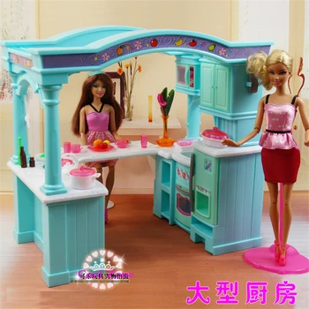 Super Didelis Dydis Žalia Atidaryti Virtuvės Baldai Barbie Doll house Žaislas Priedai