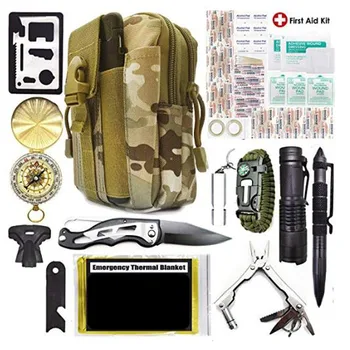 Survival Kit 40-in-1 Lauko Taktinės Priemonės Skubios pagalbos Rinkinys, Pirmosios Pagalbos Rinkinys, Žibintuvėlis, Peilis Taktinis Rašiklis Kempingas, Žygiai, Medžioklės