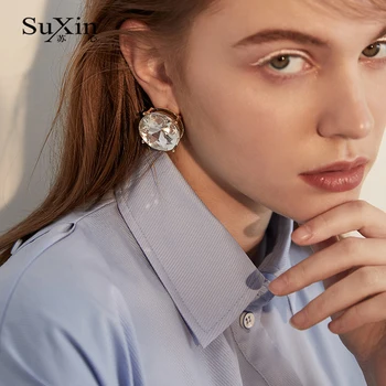 SuXin auskarai 2020 naujas mados paprasta auskarai moterims, didelis kristalų pakabukas auskarai papuošalai dovana