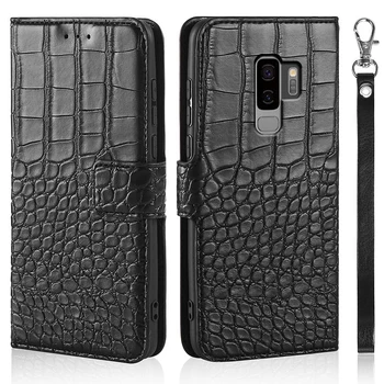 Telefono dėklas Samsung Galaxy S9 Plus s9+ Galaxy Atveju, Piniginė, Krokodilo odos Tekstūros Oda Knygos Dizainas Telefono Coque 