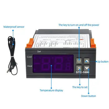 Temperatūros Reguliatorius Skaitmeninis Termostatas, Thermoregulator Inkubatorius Relay LED 10A Šildymo Aušinimo STC-1000 12V / 24V/110-220V