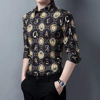 Tendencijos 2020 Produktų Neįprastų Drabužių Baroko Derliaus Prabangūs Marškiniai Mens Aukso ir Juodos spalvos Atspausdinta Marškinėliai Negabaritinių Mados Royal