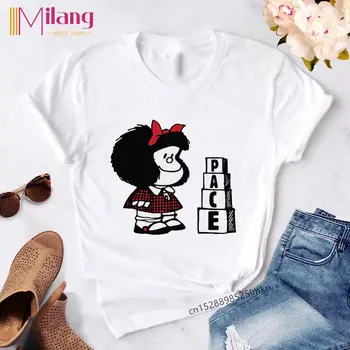 Toda Mafalda Mielas Animacinių filmų Marškinėliai Moterims Harajuku Laiškas Spausdinti Trumpas Rankovės Streetwear T-shirt Mados Kawaii Atsitiktinis Mergina Viršūnės