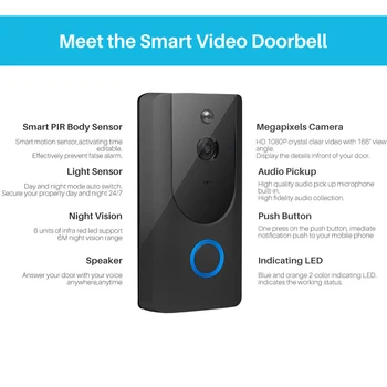 Tuya 1080P Vaizdo Doorbell Smart WiFi Video Domofonas SmartLife APP Nuotolinio Valdymo Belaidį durų skambutį Kamera Home Security Monitor