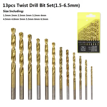 Twist Drill Bit Nustatyti 13pcs/set HSS Ginklą Grąžtai 1.5-6.5 mm, Padengtas Titano Skylę Pjovimo Galia Įrankiai, Medienos apdirbimo Įrankiai, Metalo